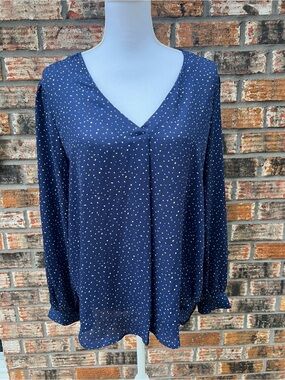 Lush Navy Dot V-Neck Long Sleeve Blouse  NWT from Stitch Fix